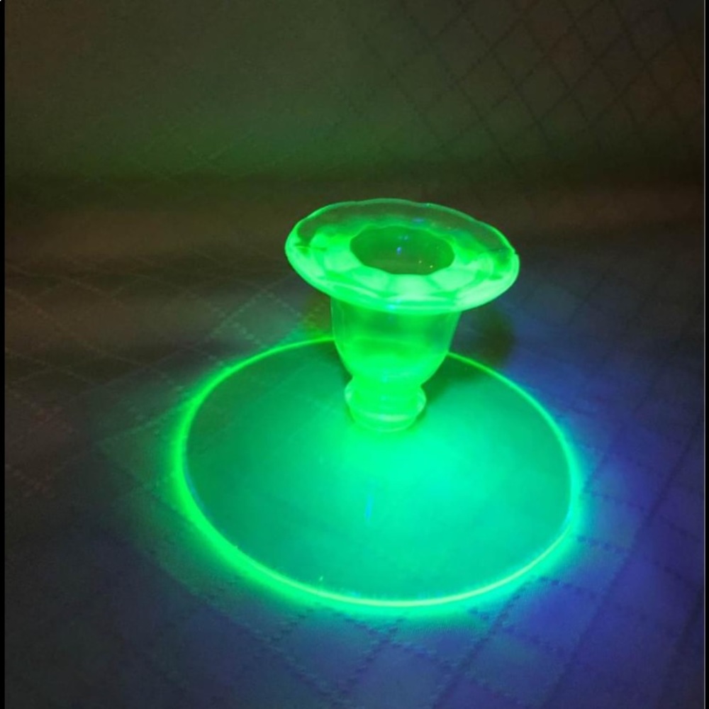 Uranium Vaseline Glass Vintage Candle Holder